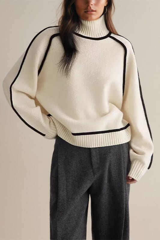 Women's Contrast Trim Turtleneck Jumper | Junie_2