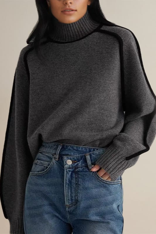 Women's Contrast Trim Turtleneck Jumper | Junie_4