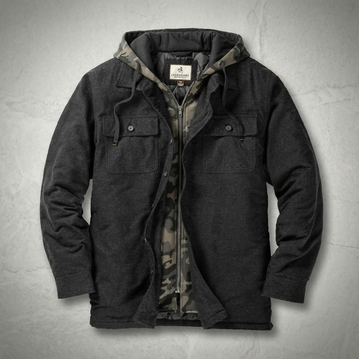 Men's Flannel Hooded Field Jacket | Lorne - Classic Black / S