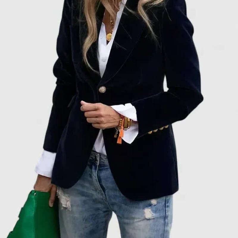 Women's Velvet Notch Lapel Blazer | June_1