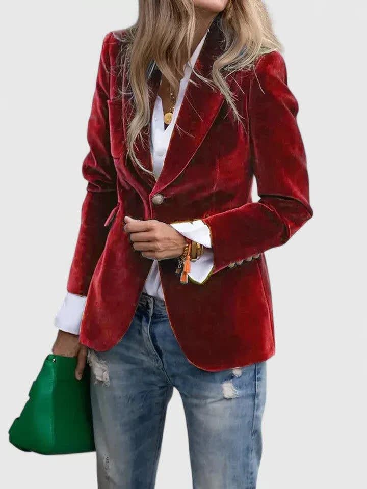 Women's Velvet Notch Lapel Blazer | June_3