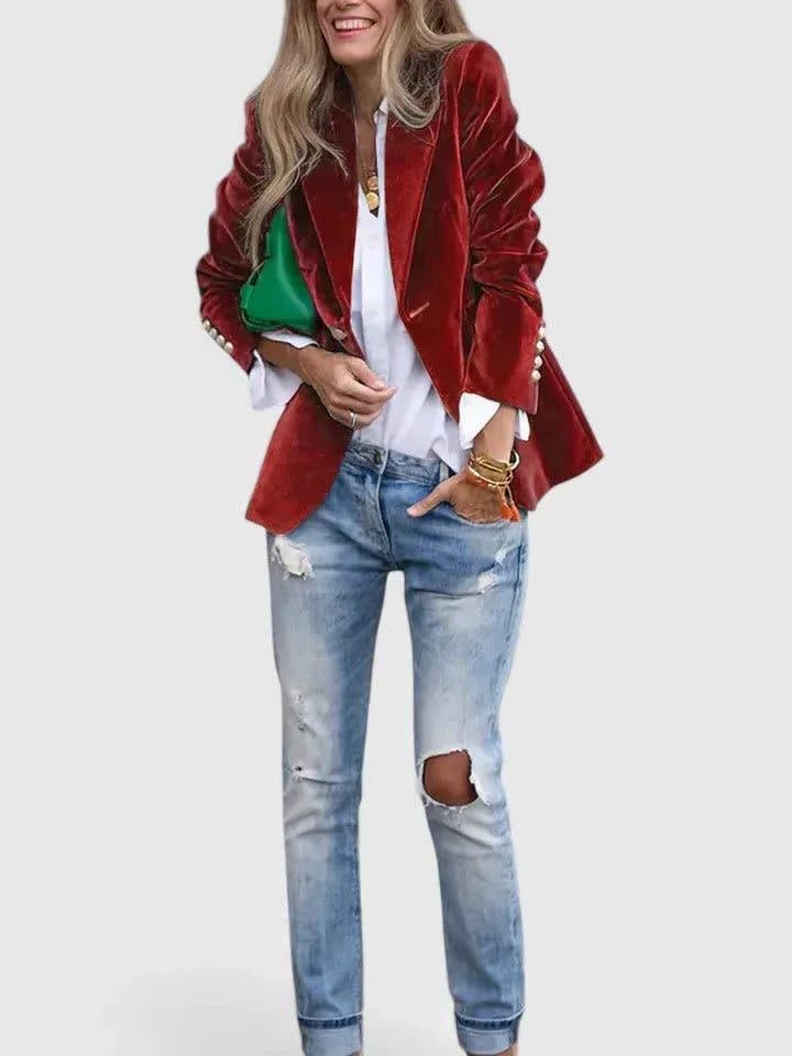 Women's Velvet Notch Lapel Blazer | June_9