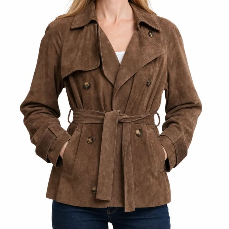 Women's Faux Suede Cropped Trench Coat | Belinda_1