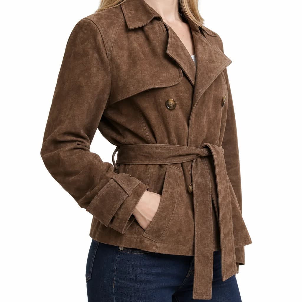Women's Faux Suede Cropped Trench Coat | Belinda_2