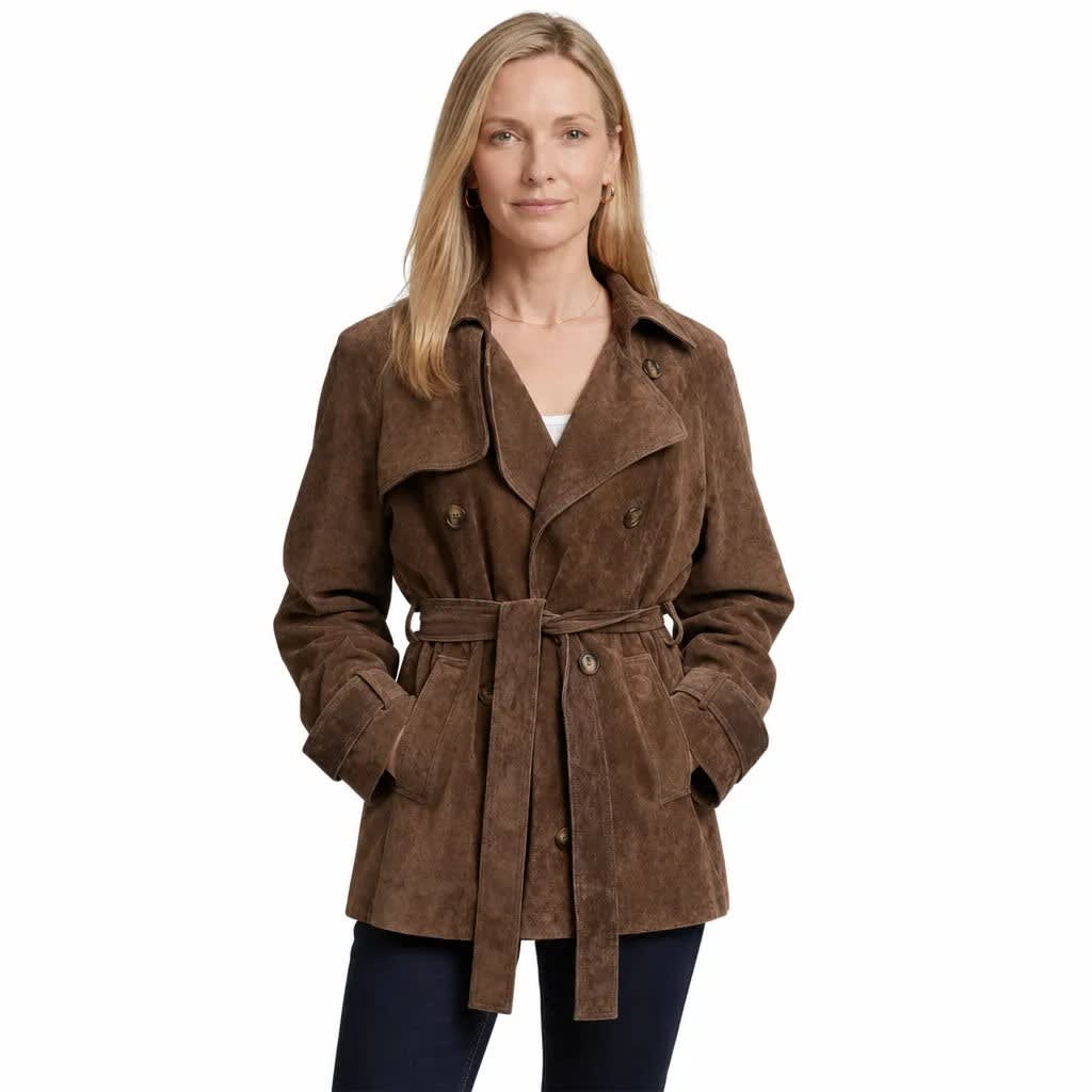 Women's Faux Suede Cropped Trench Coat | Belinda_3