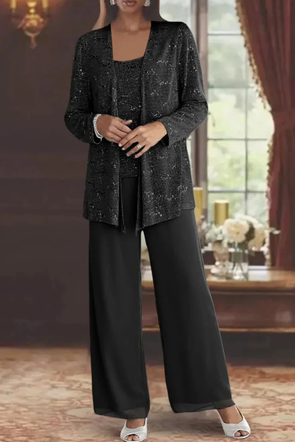 Women's Sequin Lace Wedding Guest Trouser Suit | Brittany_6