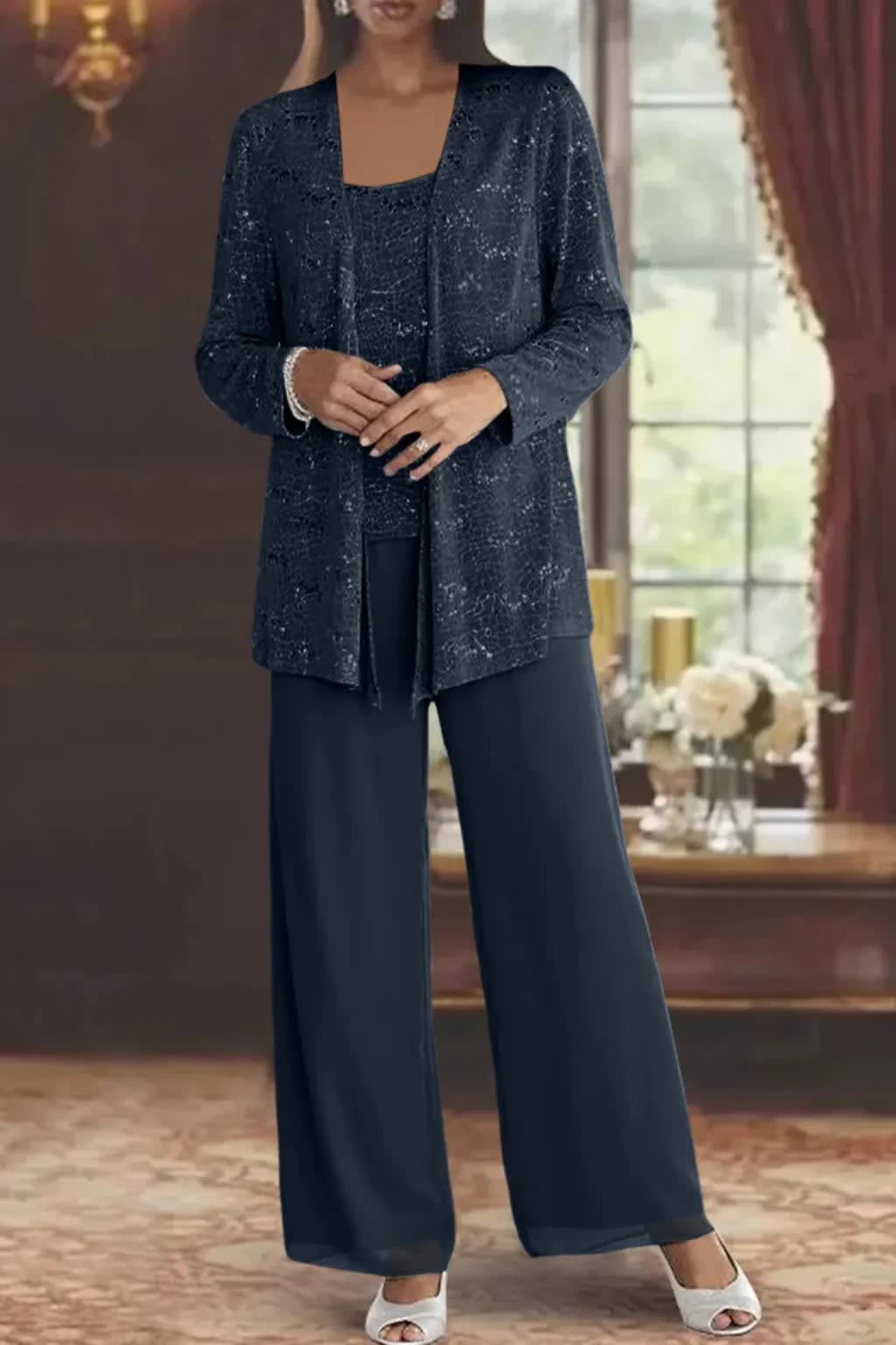 Women's Sequin Lace Wedding Guest Trouser Suit | Brittany_8
