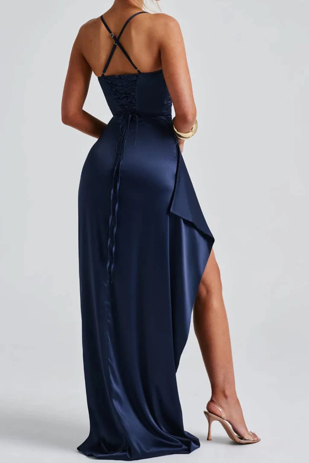 Women's Navy Ruched Wedding Guest Maxi Dress | Kimberly Long_3