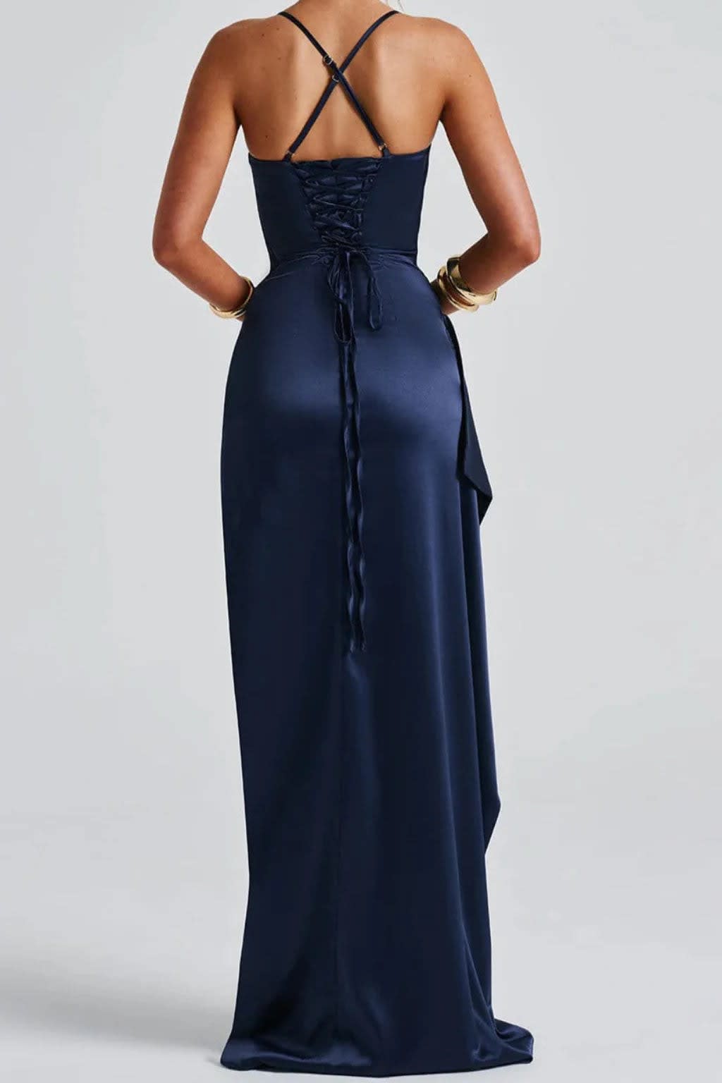 Women's Navy Ruched Wedding Guest Maxi Dress | Kimberly Long_5