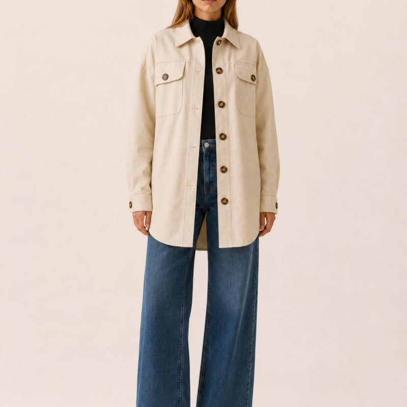 Women's Button-Front Shirt Jacket with Chest Pockets | Natalie Rivera_1