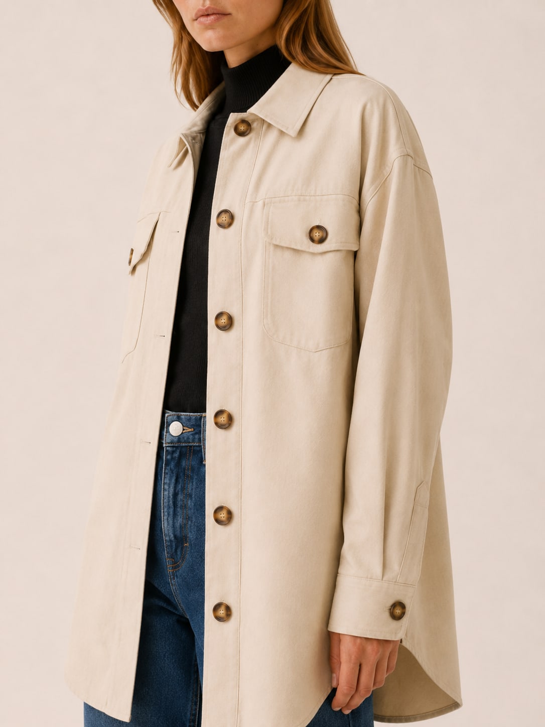Women's Button-Front Shirt Jacket with Chest Pockets | Natalie Rivera_4