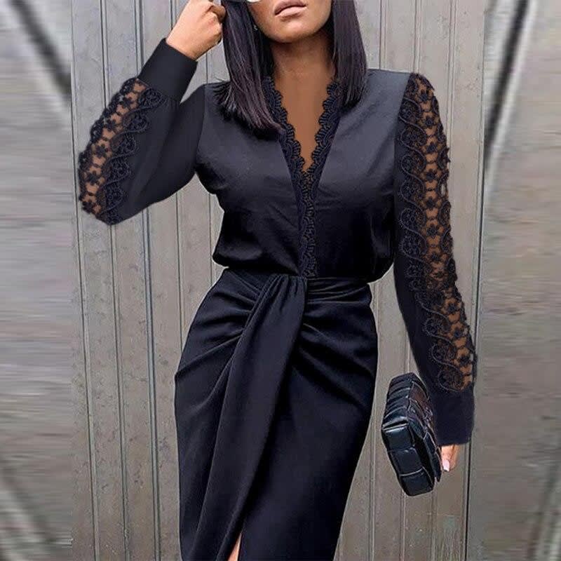 Women's Lace Sleeve V-Neck Midi Dress | Lucia_1