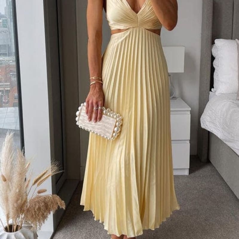 Women's Pleated Satin Midi Hoco Dress | Francesca_1