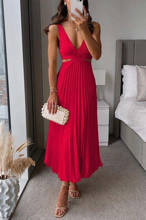 Women's Pleated Satin Midi Hoco Dress | Francesca_2