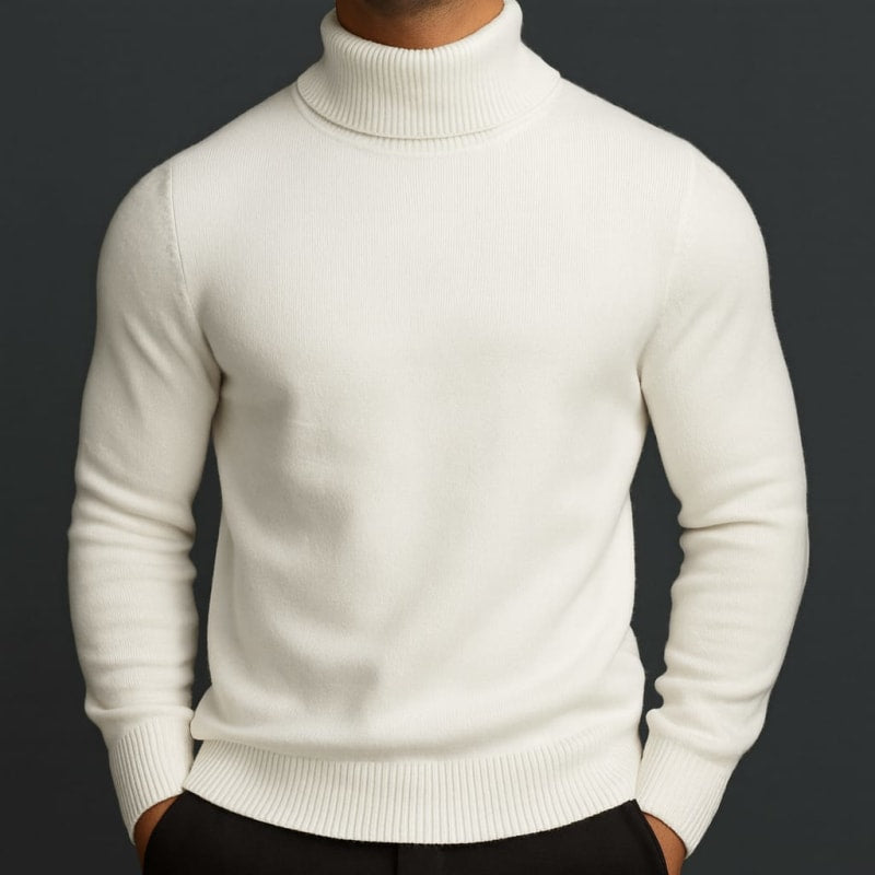 Men's Merino Wool Turtleneck Jumper | Basil - White / M