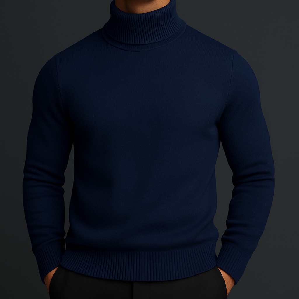 Men's Merino Wool Turtleneck Jumper | Basil - Blue / XL