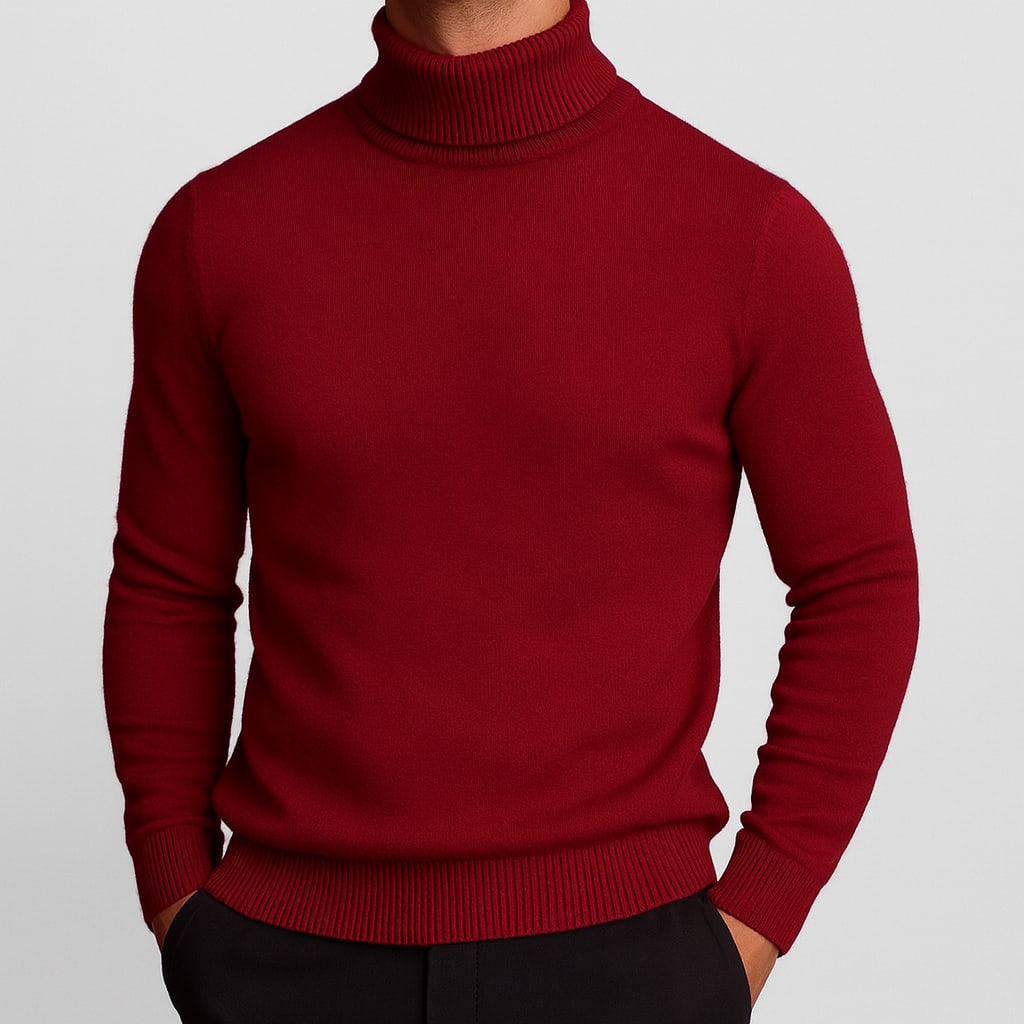 Men's Merino Wool Turtleneck Jumper | Basil - Red / XL