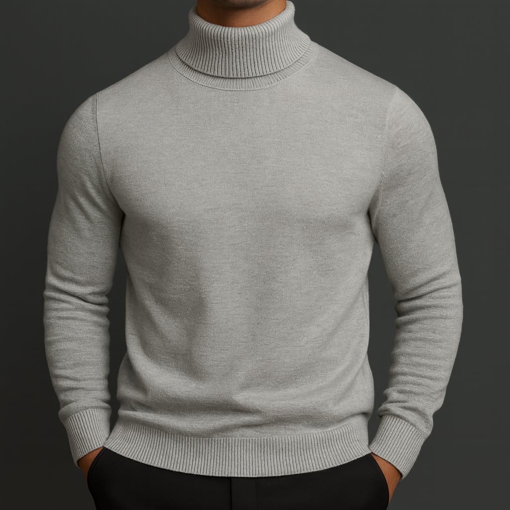 Men's Merino Wool Turtleneck Jumper | Basil - Grey / L