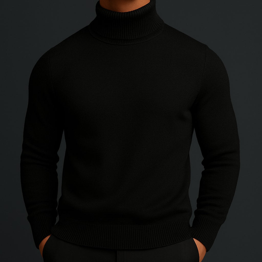Men's Merino Wool Turtleneck Jumper | Basil - Black / 2XL