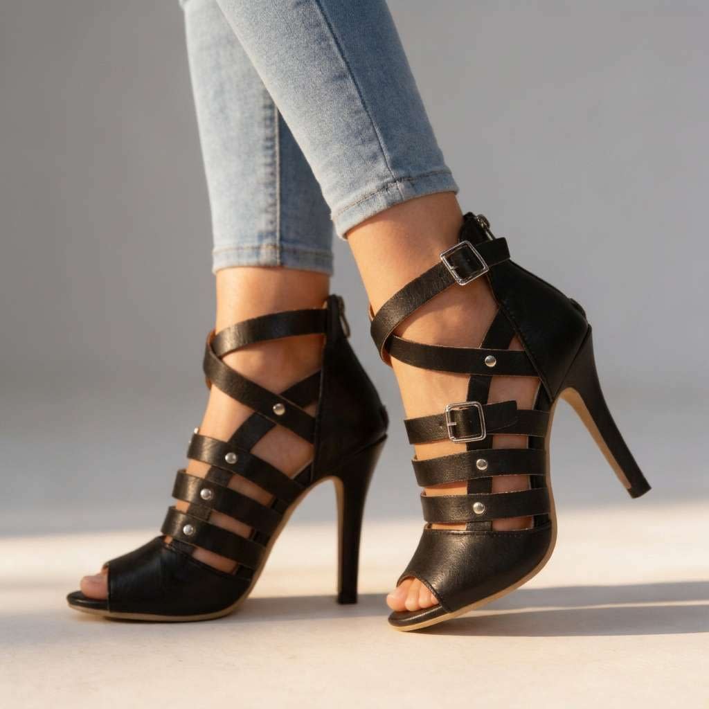 Women's Strappy Open Toe Heeled Sandals | Annette_3