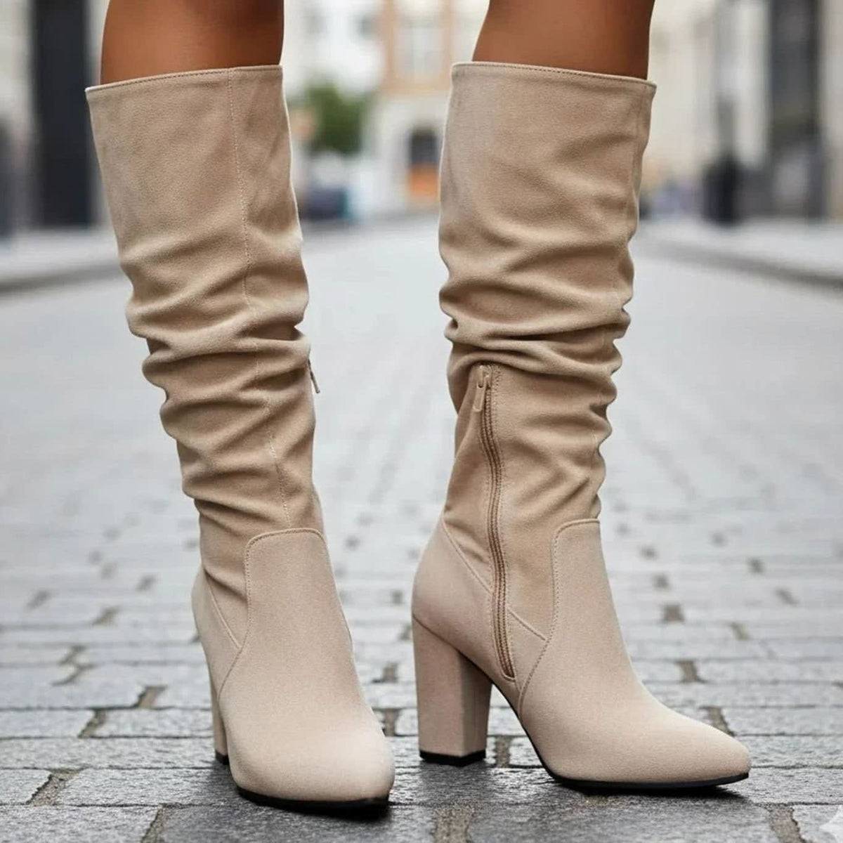 Women's Ruched Block Heel Knee High Boots | Wren_2