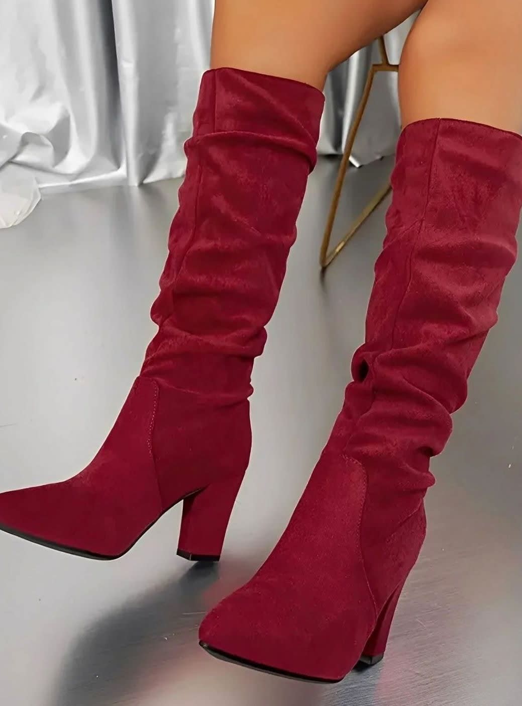 Women's Ruched Block Heel Knee High Boots | Wren_6