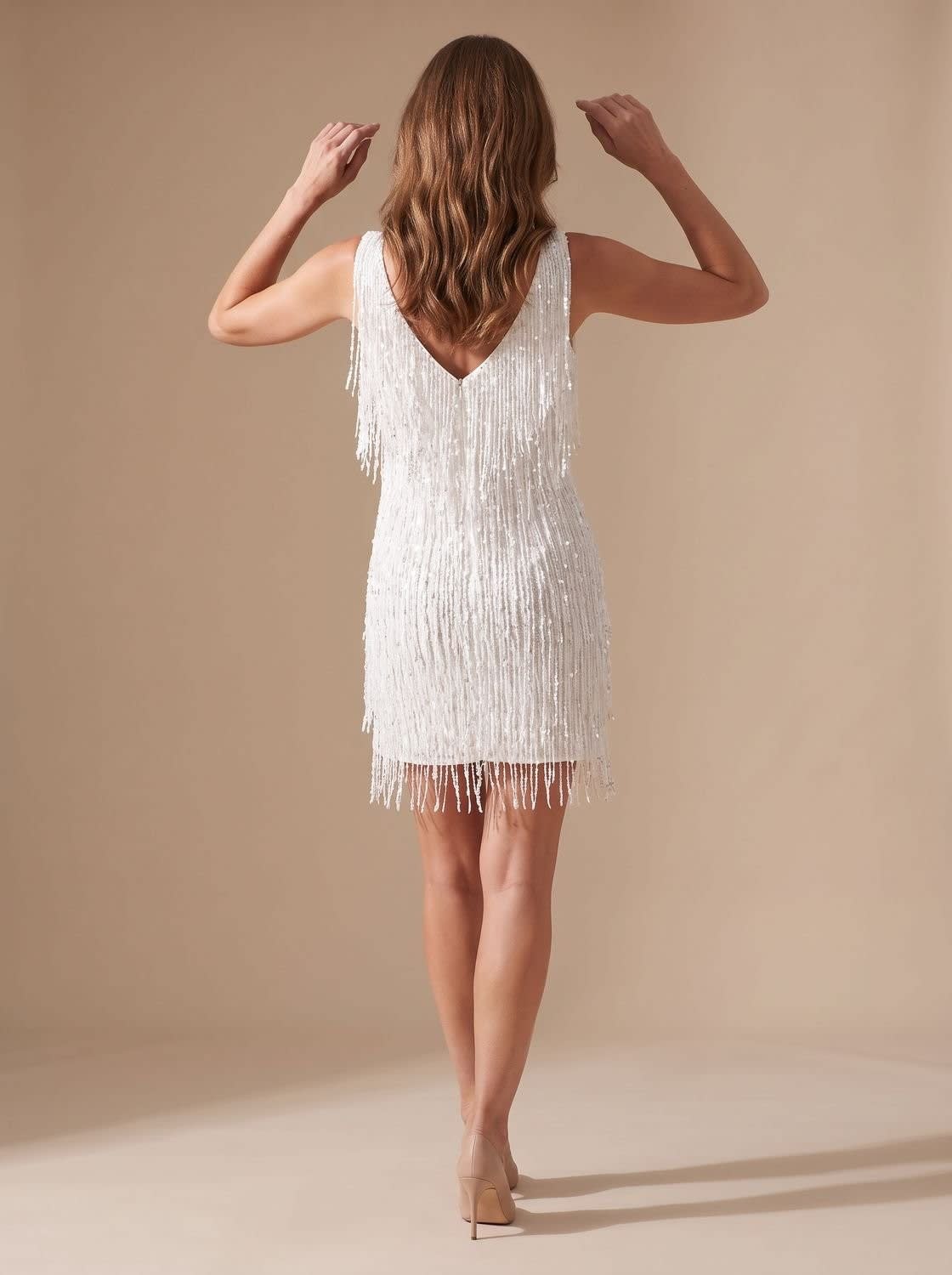Women's Fitted Sequin Fringe Christmas Party Mini Dress | Clementine_7
