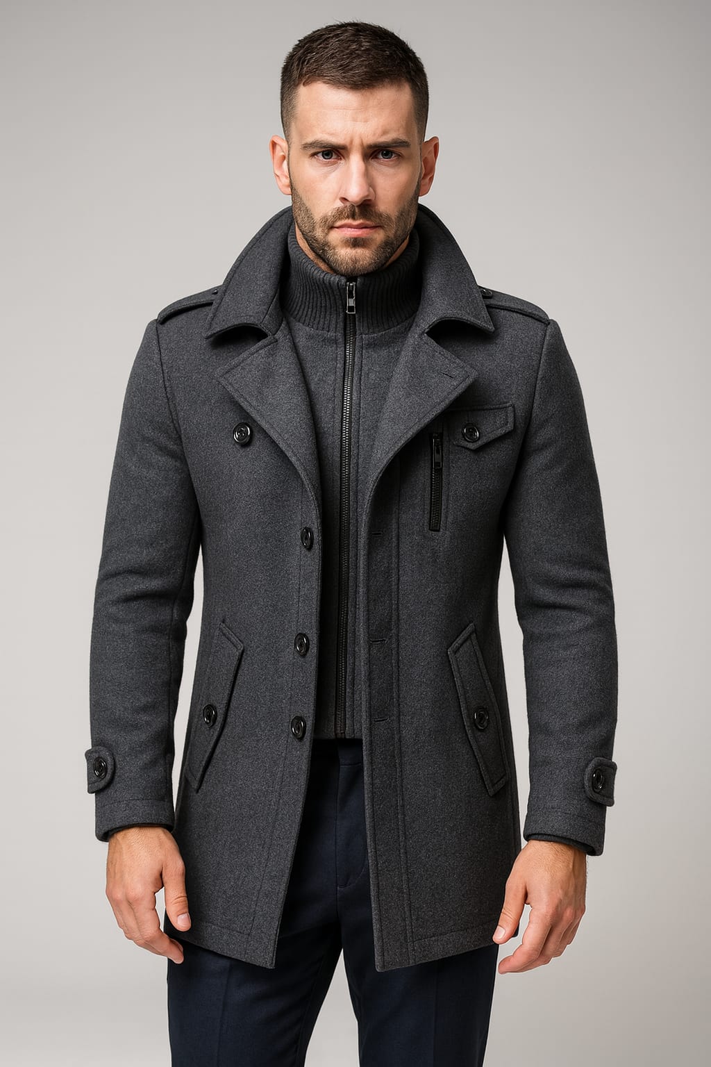 Men's Wool Blend Pea Coat | Valentine_5