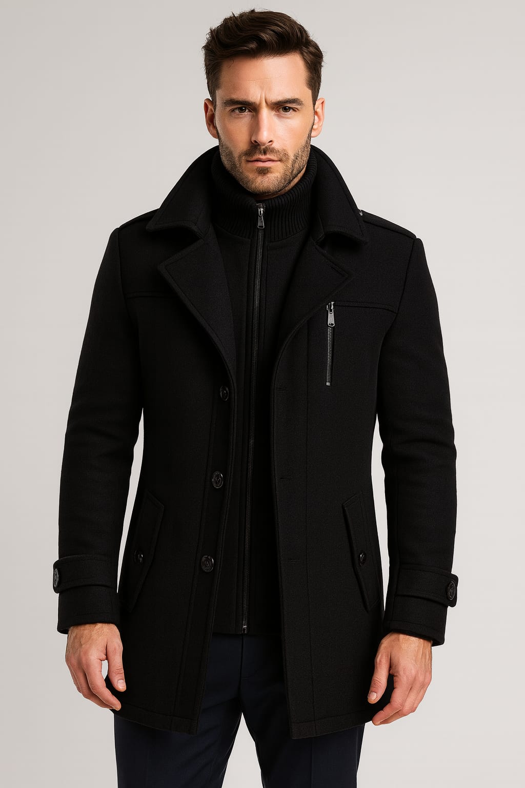 Men's Wool Blend Pea Coat | Valentine_9