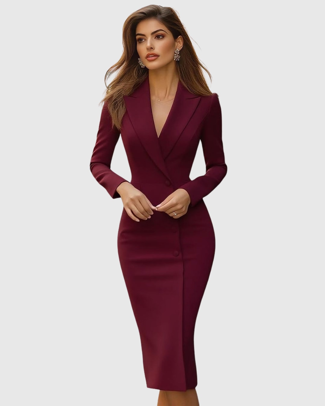 Women's Long Sleeve Blazer Midi Dress | Winefride_10