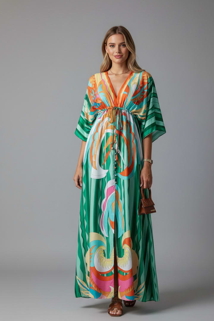 Women's Printed V-Neck Maxi Dress | Carlotta_2