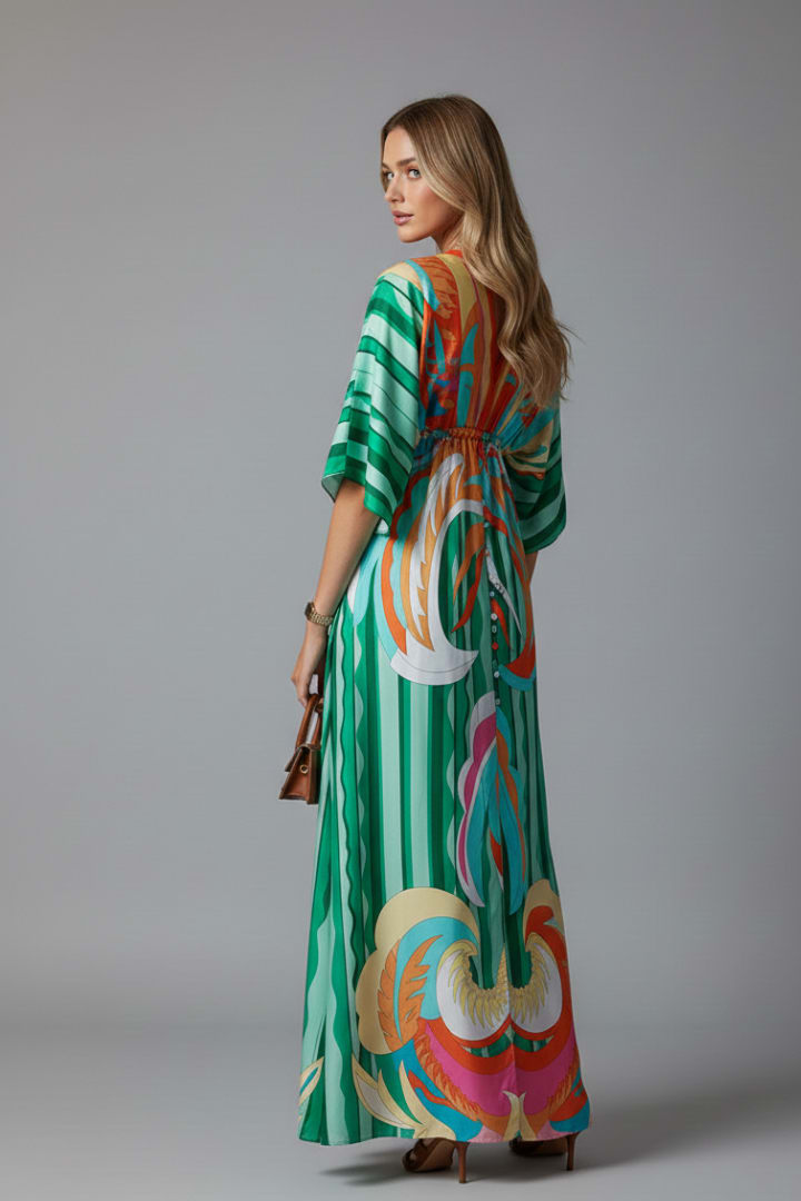 Women's Printed V-Neck Maxi Dress | Carlotta_3