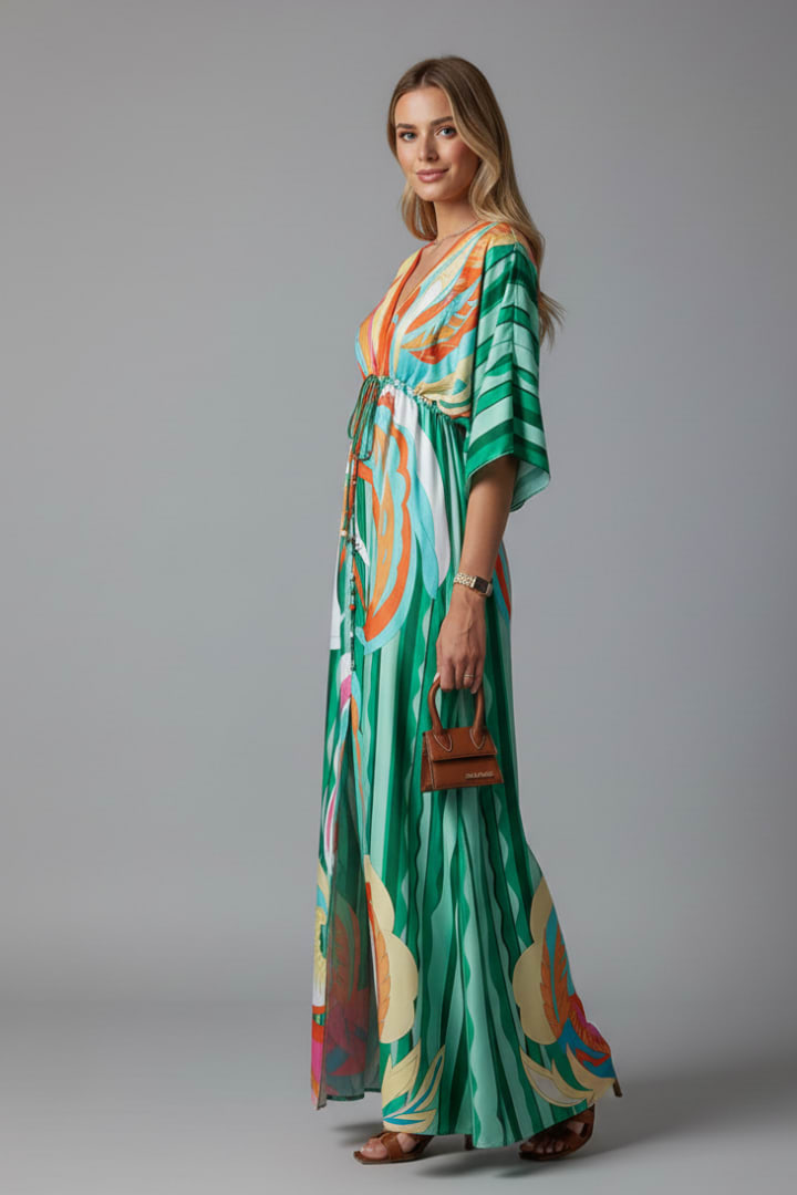 Women's Printed V-Neck Maxi Dress | Carlotta_4