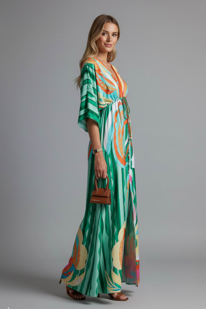 Women's Printed V-Neck Maxi Dress | Carlotta_5