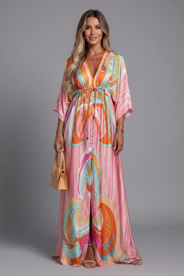 Women's Printed V-Neck Maxi Dress | Carlotta_6