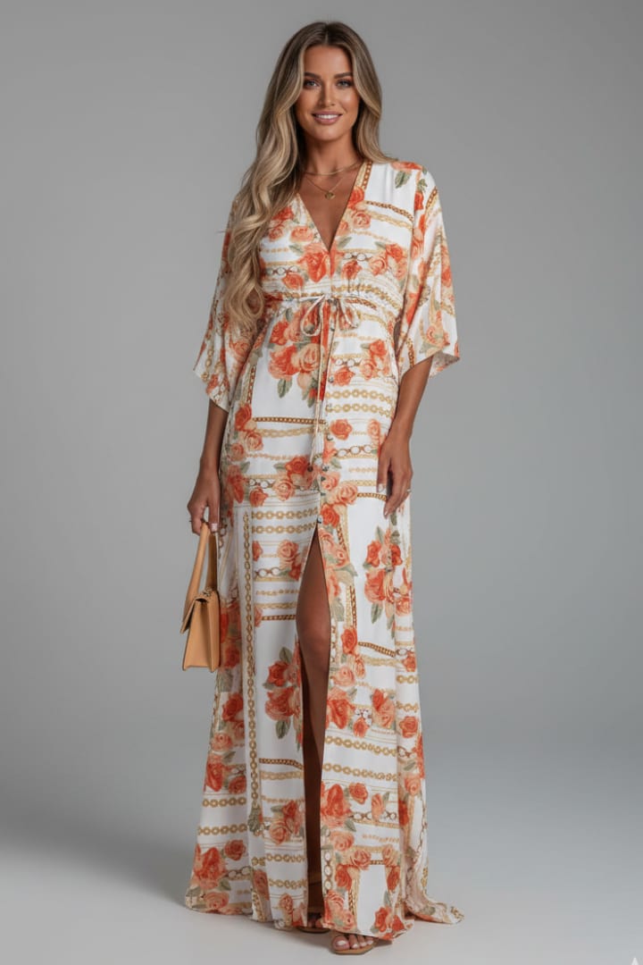 Women's Printed V-Neck Maxi Dress | Carlotta_7