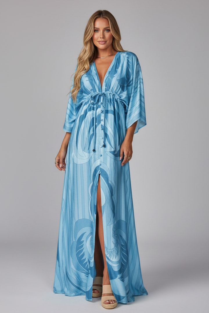 Women's Printed V-Neck Maxi Dress | Carlotta_9