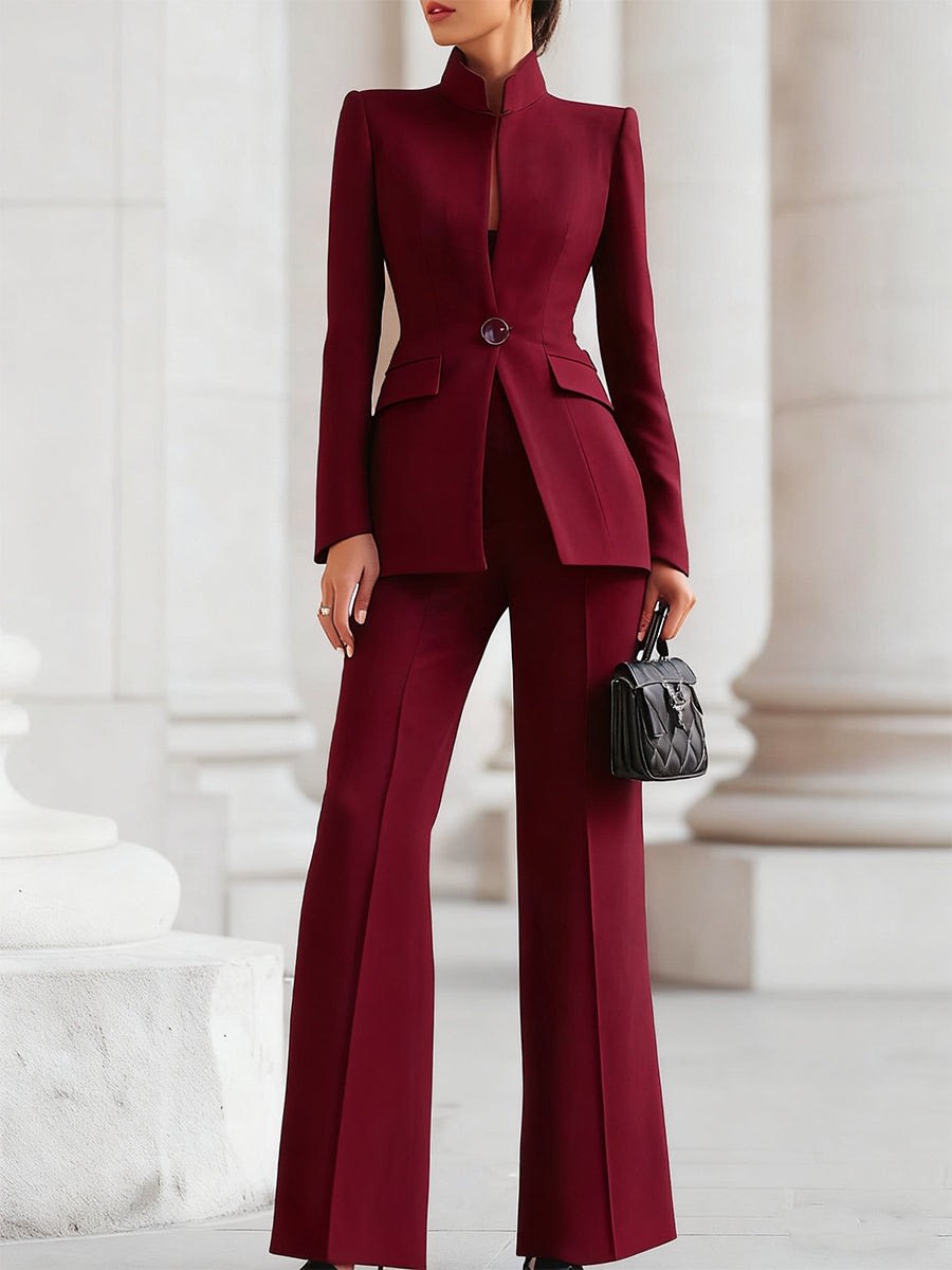 Women's Tailored Stand Collar Trouser Suit | Giselle_4