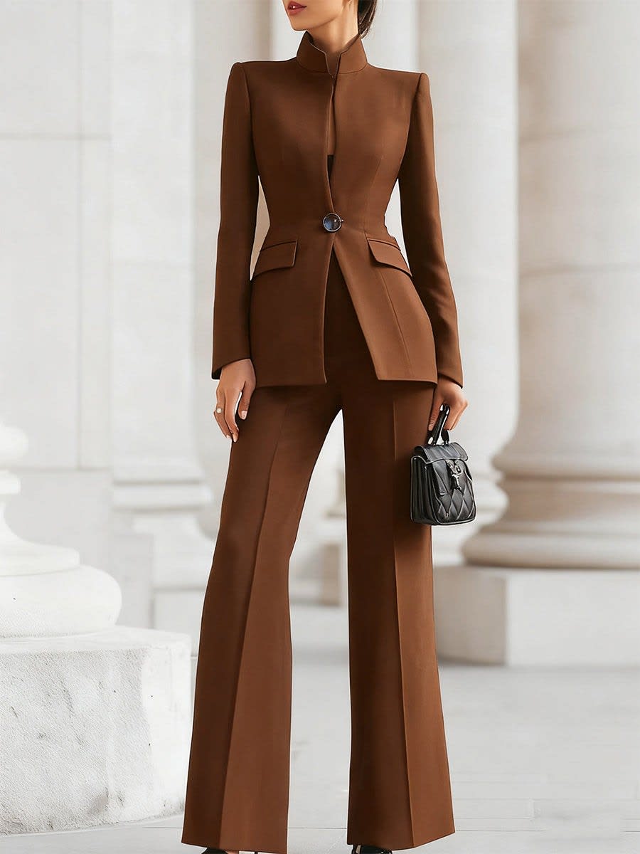 Women's Tailored Stand Collar Trouser Suit | Giselle_5