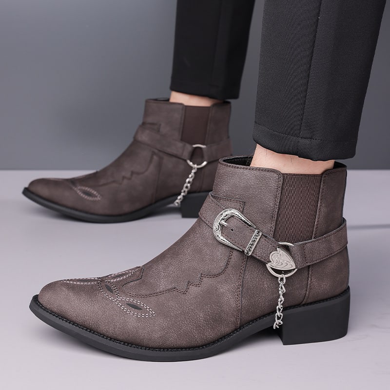 Men's Buckle Chain Western Ankle Boots | Nikolai_10
