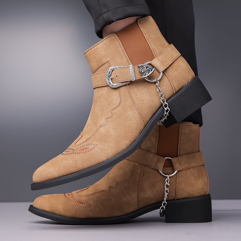 Men's Buckle Chain Western Ankle Boots | Nikolai_3