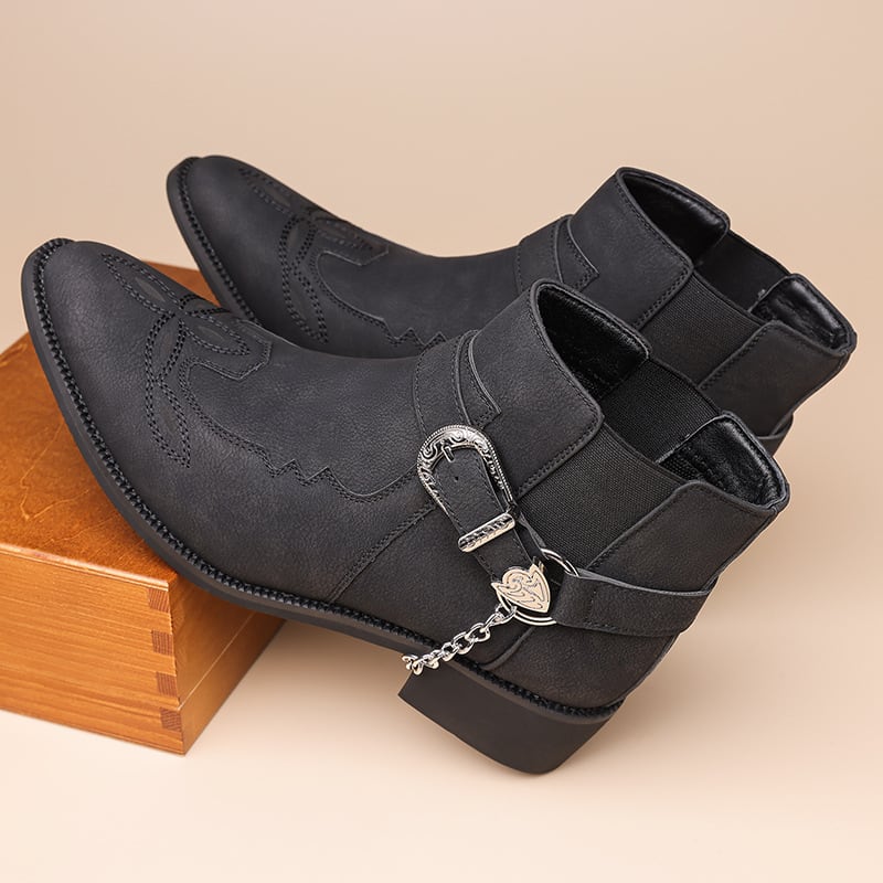 Men's Buckle Chain Western Ankle Boots | Nikolai_4