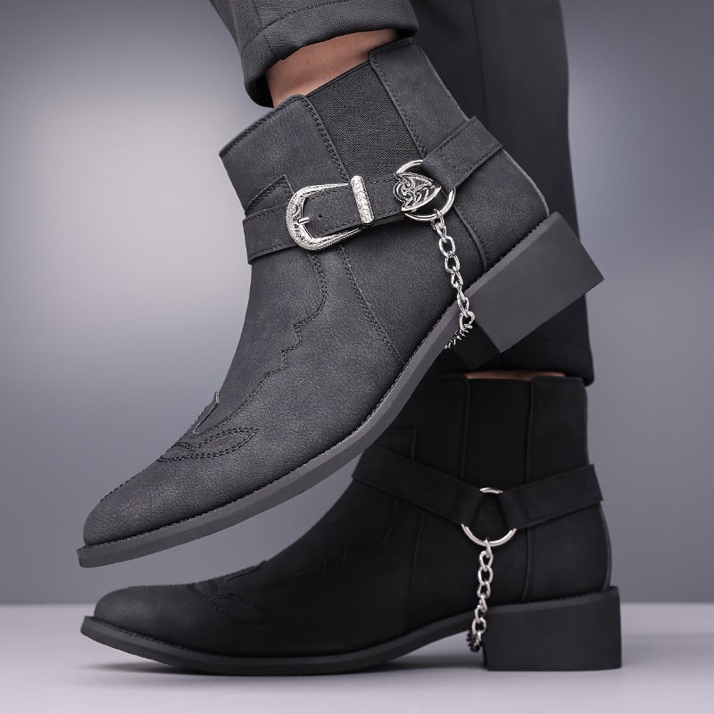 Men's Buckle Chain Western Ankle Boots | Nikolai_5