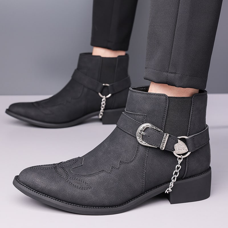 Men's Buckle Chain Western Ankle Boots | Nikolai_6