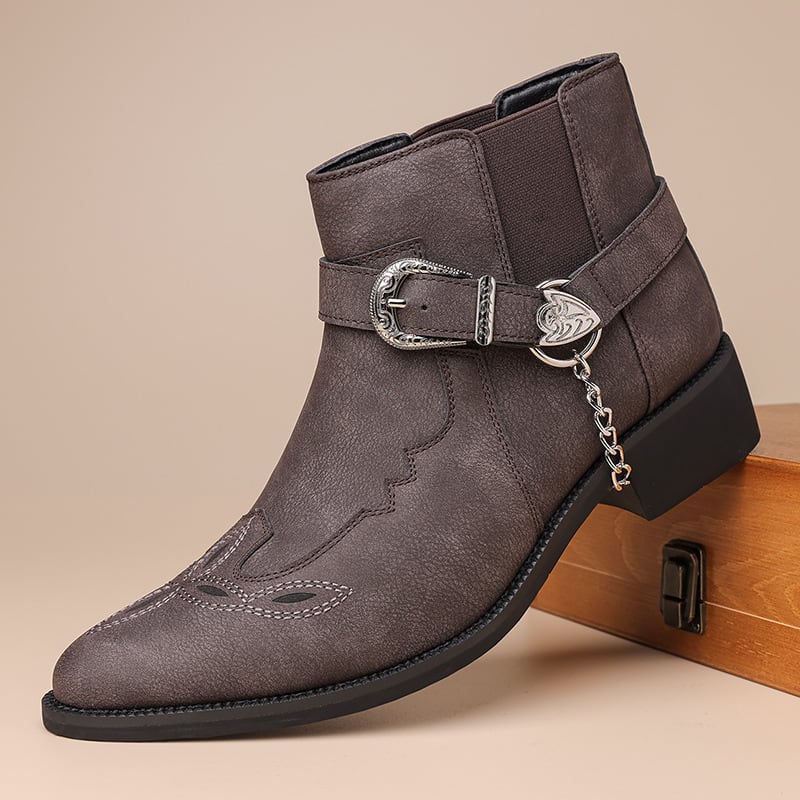 Men's Buckle Chain Western Ankle Boots | Nikolai_7