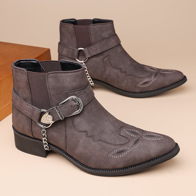 Men's Buckle Chain Western Ankle Boots | Nikolai_8