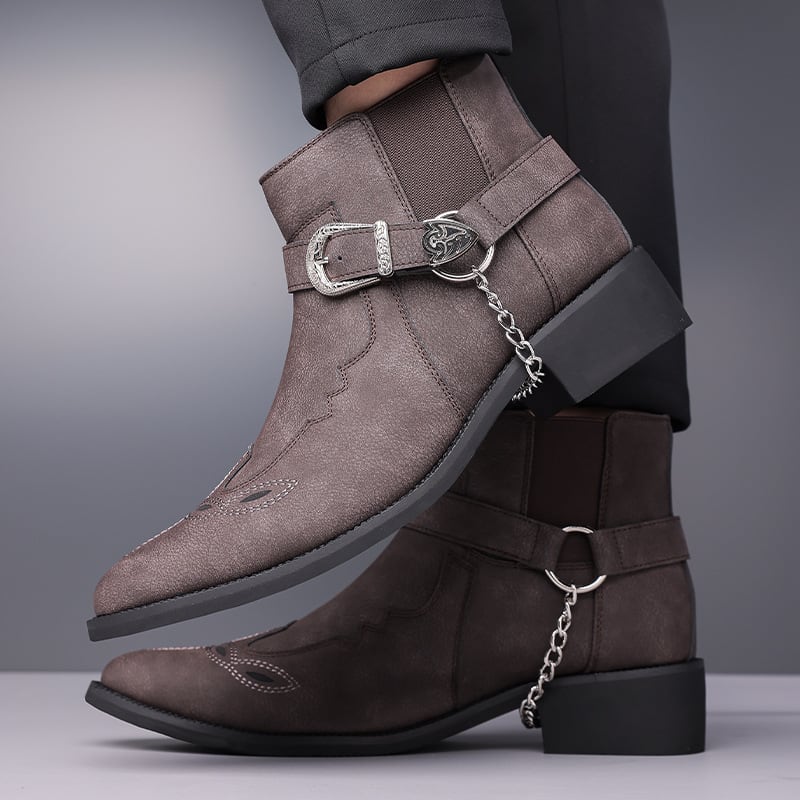 Men's Buckle Chain Western Ankle Boots | Nikolai_9