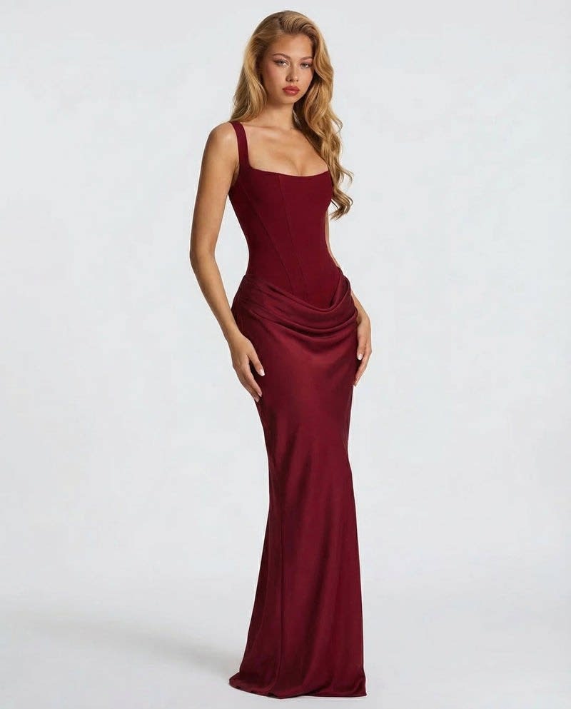 Women's Satin Corset Maxi Dress | Avis_15