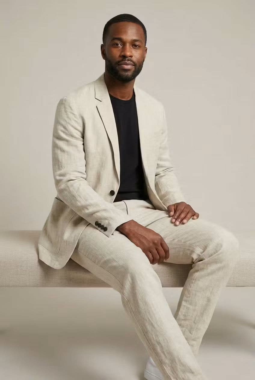 Men's Relaxed Fit Linen Blazer and Trousers Set | Cyprian_7