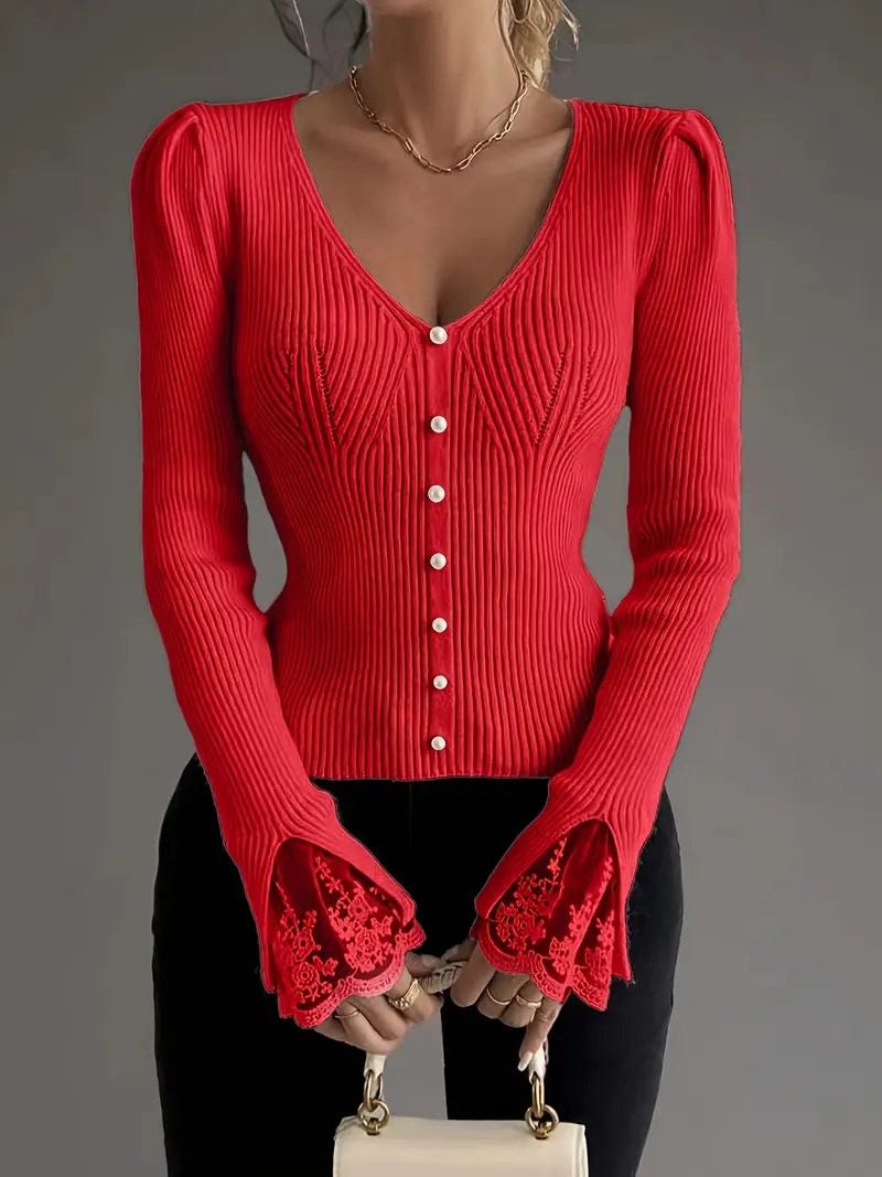 Women's Ribbed Button Front Knit Top | Gladys_10